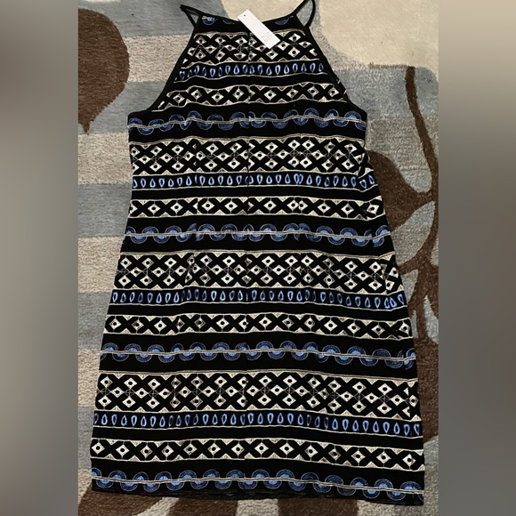 NWT WHBM I Black Strappy Sleeveless Embroidered Mini Shift Dress - Picture 6 of 7
